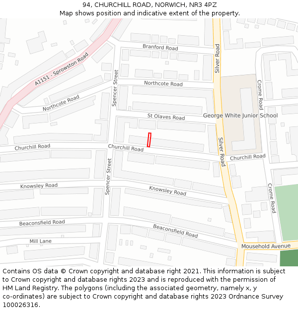 94, CHURCHILL ROAD, NORWICH, NR3 4PZ: Location map and indicative extent of plot