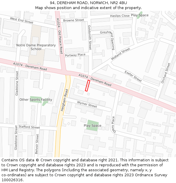 94, DEREHAM ROAD, NORWICH, NR2 4BU: Location map and indicative extent of plot