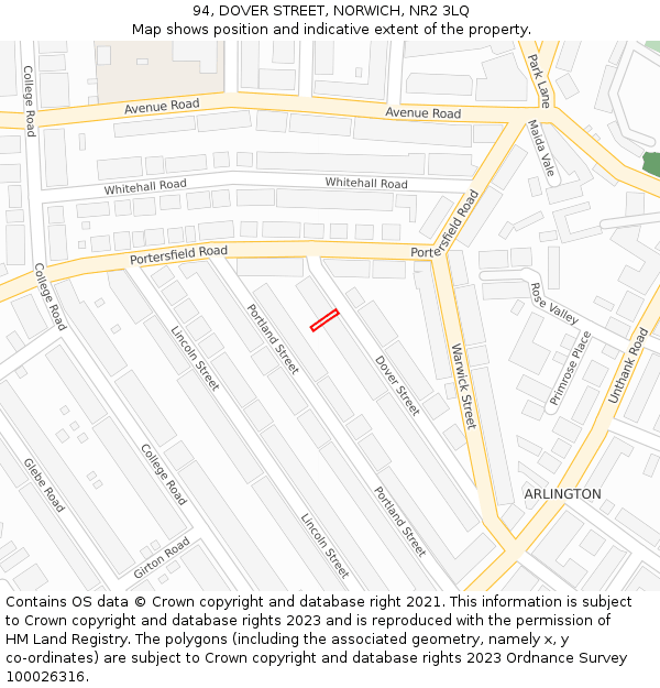94, DOVER STREET, NORWICH, NR2 3LQ: Location map and indicative extent of plot