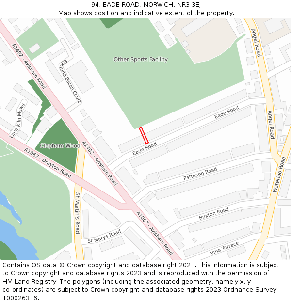 94, EADE ROAD, NORWICH, NR3 3EJ: Location map and indicative extent of plot