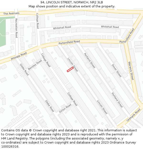 94, LINCOLN STREET, NORWICH, NR2 3LB: Location map and indicative extent of plot