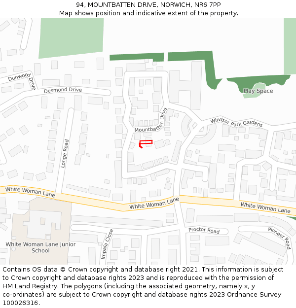 94, MOUNTBATTEN DRIVE, NORWICH, NR6 7PP: Location map and indicative extent of plot