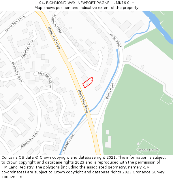 94, RICHMOND WAY, NEWPORT PAGNELL, MK16 0LH: Location map and indicative extent of plot