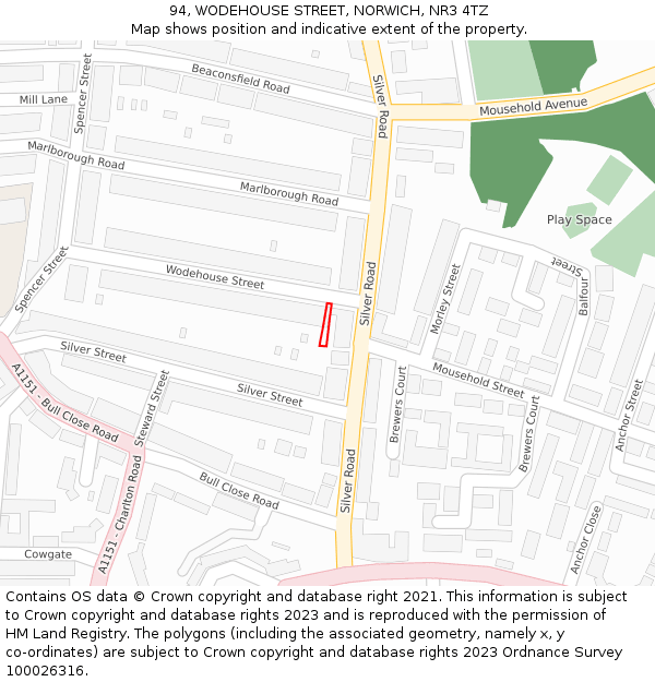 94, WODEHOUSE STREET, NORWICH, NR3 4TZ: Location map and indicative extent of plot