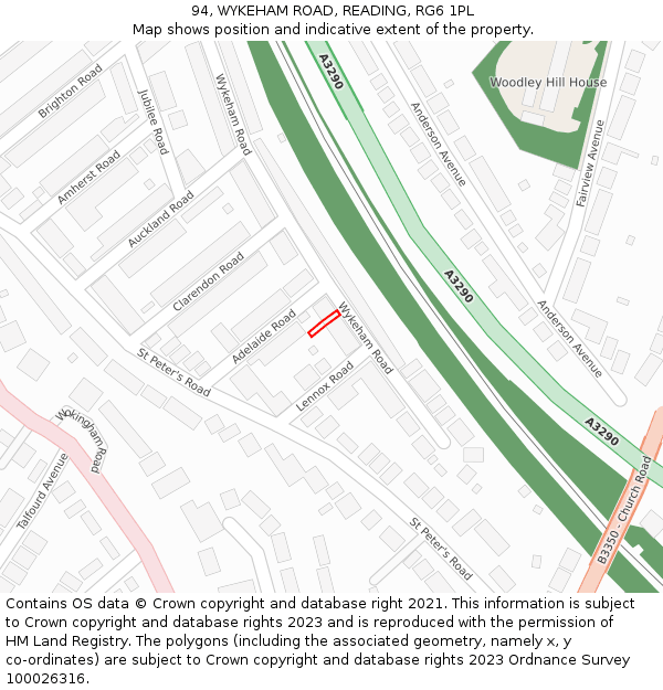 94, WYKEHAM ROAD, READING, RG6 1PL: Location map and indicative extent of plot