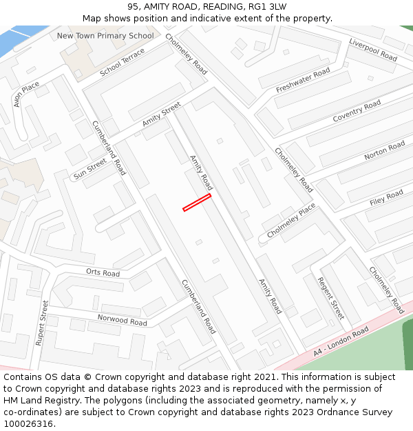 95, AMITY ROAD, READING, RG1 3LW: Location map and indicative extent of plot