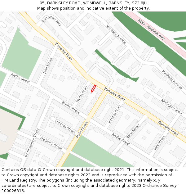 95, BARNSLEY ROAD, WOMBWELL, BARNSLEY, S73 8JH: Location map and indicative extent of plot