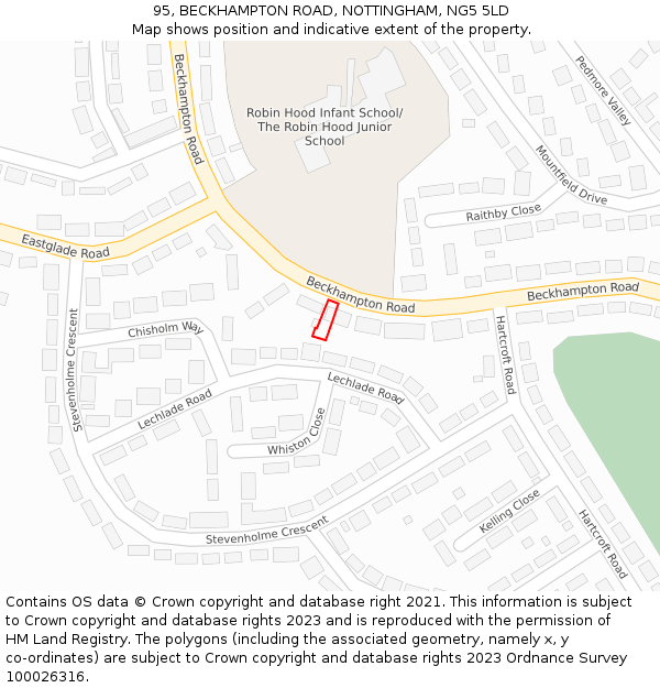95, BECKHAMPTON ROAD, NOTTINGHAM, NG5 5LD: Location map and indicative extent of plot