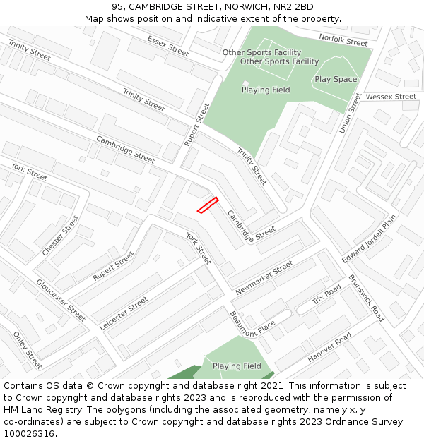 95, CAMBRIDGE STREET, NORWICH, NR2 2BD: Location map and indicative extent of plot