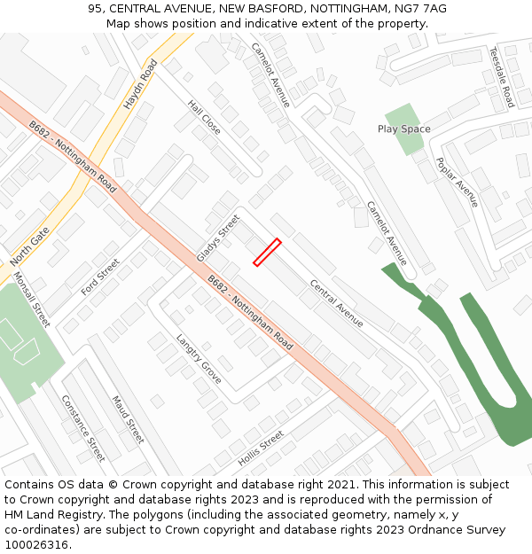 95, CENTRAL AVENUE, NEW BASFORD, NOTTINGHAM, NG7 7AG: Location map and indicative extent of plot