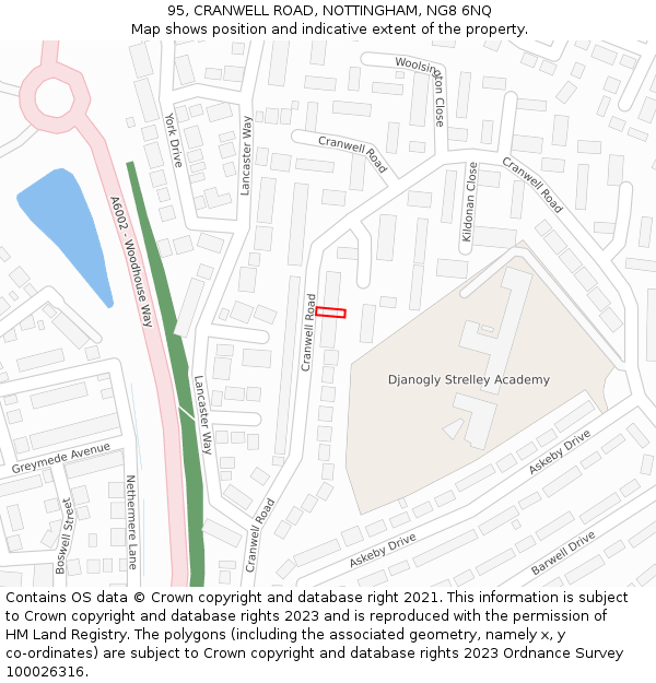 95, CRANWELL ROAD, NOTTINGHAM, NG8 6NQ: Location map and indicative extent of plot