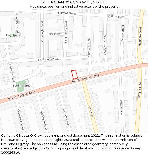 95, EARLHAM ROAD, NORWICH, NR2 3RF: Location map and indicative extent of plot