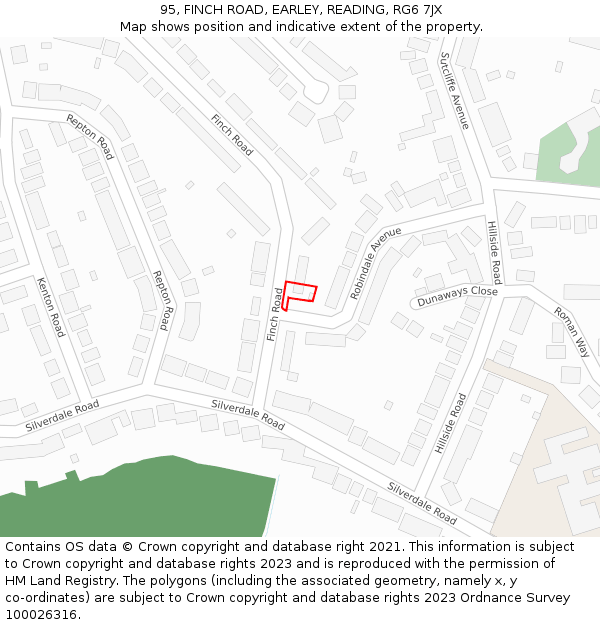 95, FINCH ROAD, EARLEY, READING, RG6 7JX: Location map and indicative extent of plot