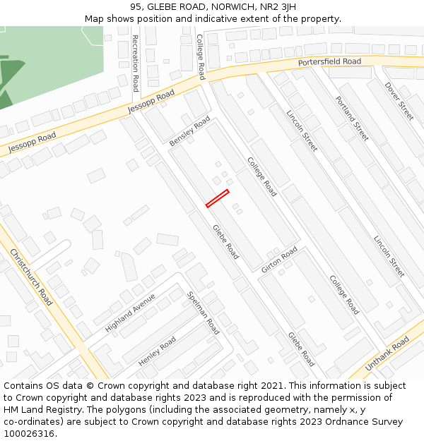 95, GLEBE ROAD, NORWICH, NR2 3JH: Location map and indicative extent of plot