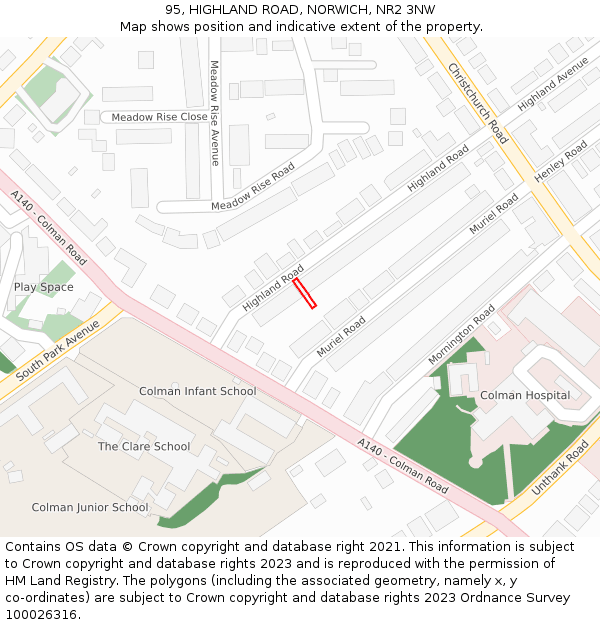 95, HIGHLAND ROAD, NORWICH, NR2 3NW: Location map and indicative extent of plot