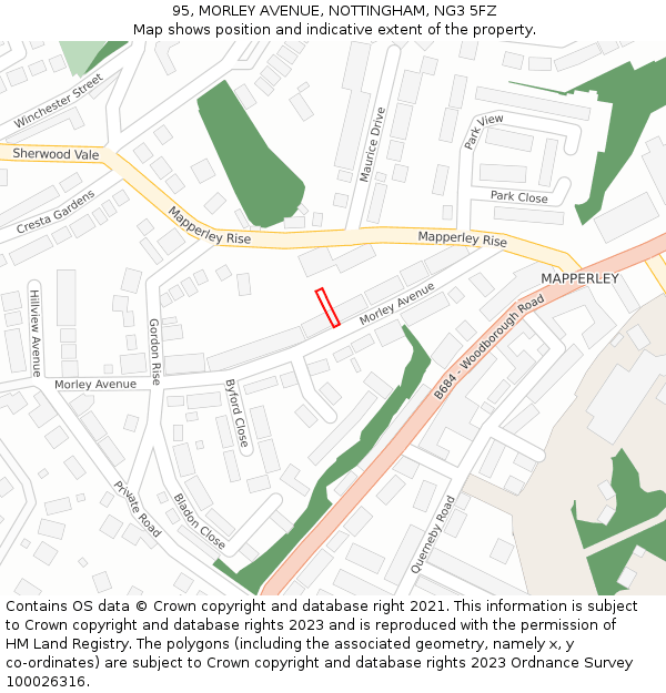 95, MORLEY AVENUE, NOTTINGHAM, NG3 5FZ: Location map and indicative extent of plot