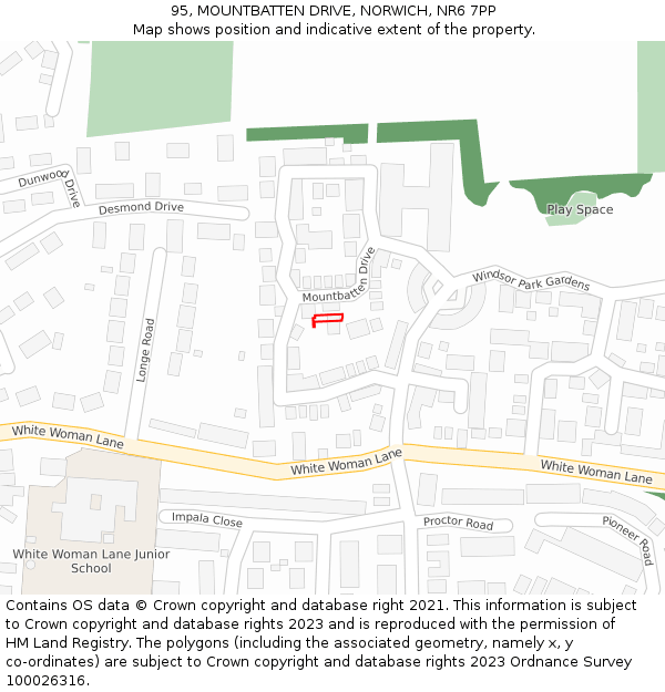 95, MOUNTBATTEN DRIVE, NORWICH, NR6 7PP: Location map and indicative extent of plot