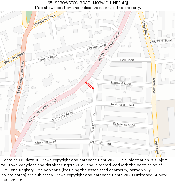 95, SPROWSTON ROAD, NORWICH, NR3 4QJ: Location map and indicative extent of plot