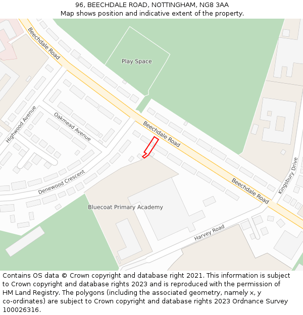 96, BEECHDALE ROAD, NOTTINGHAM, NG8 3AA: Location map and indicative extent of plot