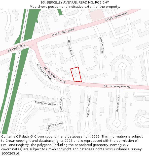 96, BERKELEY AVENUE, READING, RG1 6HY: Location map and indicative extent of plot