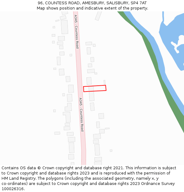 96, COUNTESS ROAD, AMESBURY, SALISBURY, SP4 7AT: Location map and indicative extent of plot
