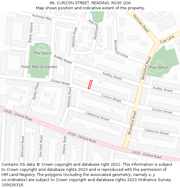 96, CURZON STREET, READING, RG30 1DA: Location map and indicative extent of plot