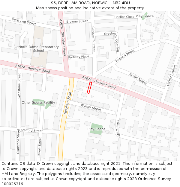 96, DEREHAM ROAD, NORWICH, NR2 4BU: Location map and indicative extent of plot