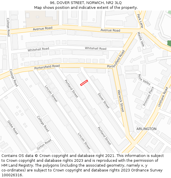 96, DOVER STREET, NORWICH, NR2 3LQ: Location map and indicative extent of plot