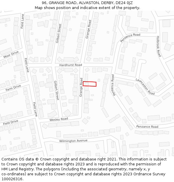 96, GRANGE ROAD, ALVASTON, DERBY, DE24 0JZ: Location map and indicative extent of plot