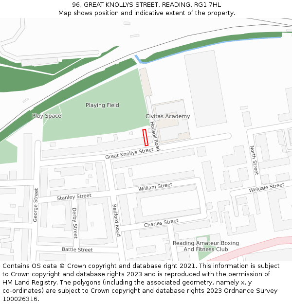 96, GREAT KNOLLYS STREET, READING, RG1 7HL: Location map and indicative extent of plot