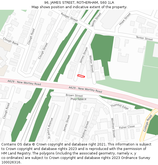 96, JAMES STREET, ROTHERHAM, S60 1LA: Location map and indicative extent of plot