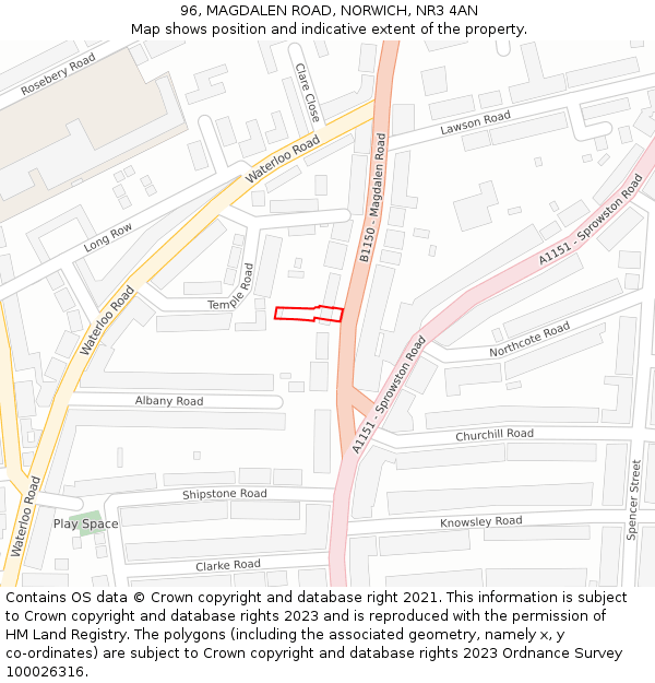 96, MAGDALEN ROAD, NORWICH, NR3 4AN: Location map and indicative extent of plot
