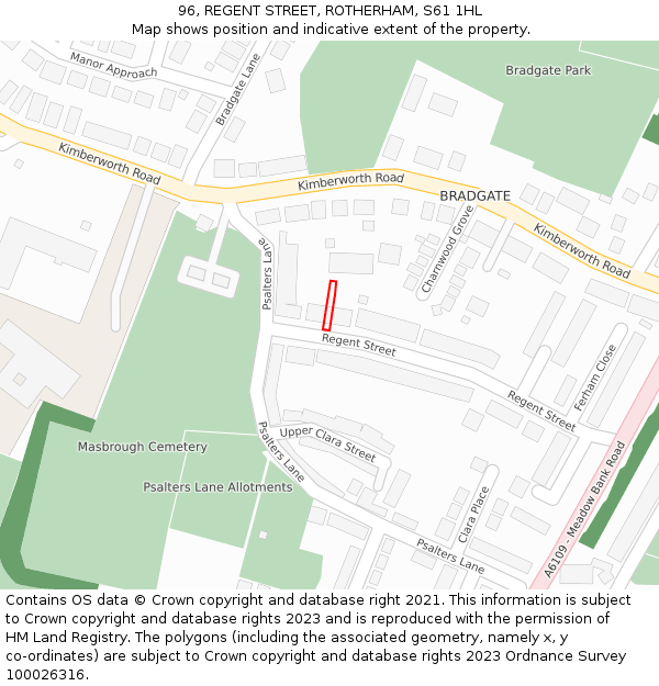 96, REGENT STREET, ROTHERHAM, S61 1HL: Location map and indicative extent of plot