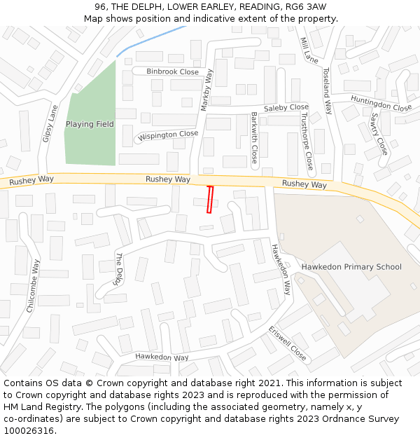 96, THE DELPH, LOWER EARLEY, READING, RG6 3AW: Location map and indicative extent of plot