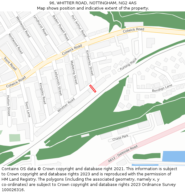 96, WHITTIER ROAD, NOTTINGHAM, NG2 4AS: Location map and indicative extent of plot