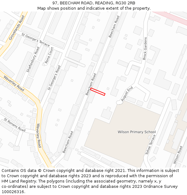 97, BEECHAM ROAD, READING, RG30 2RB: Location map and indicative extent of plot