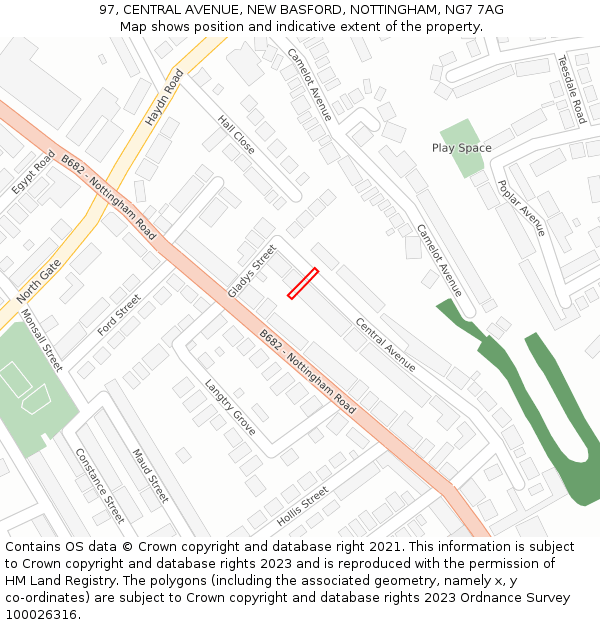 97, CENTRAL AVENUE, NEW BASFORD, NOTTINGHAM, NG7 7AG: Location map and indicative extent of plot