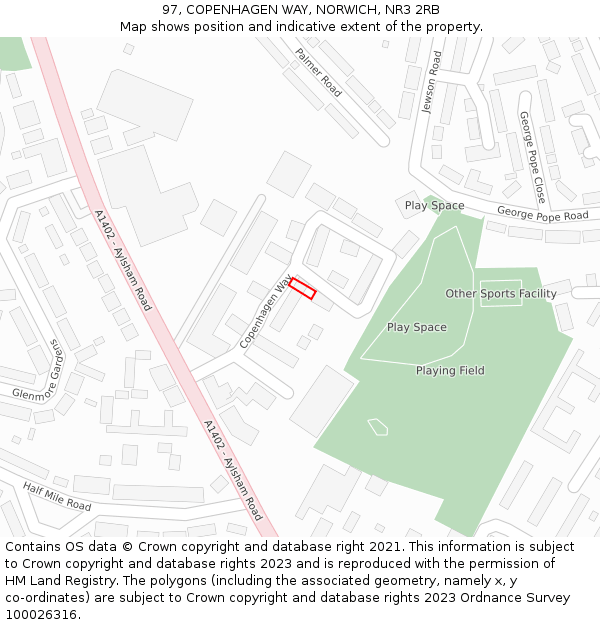 97, COPENHAGEN WAY, NORWICH, NR3 2RB: Location map and indicative extent of plot