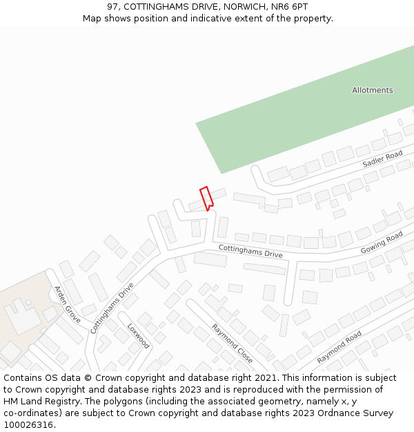 97, COTTINGHAMS DRIVE, NORWICH, NR6 6PT: Location map and indicative extent of plot