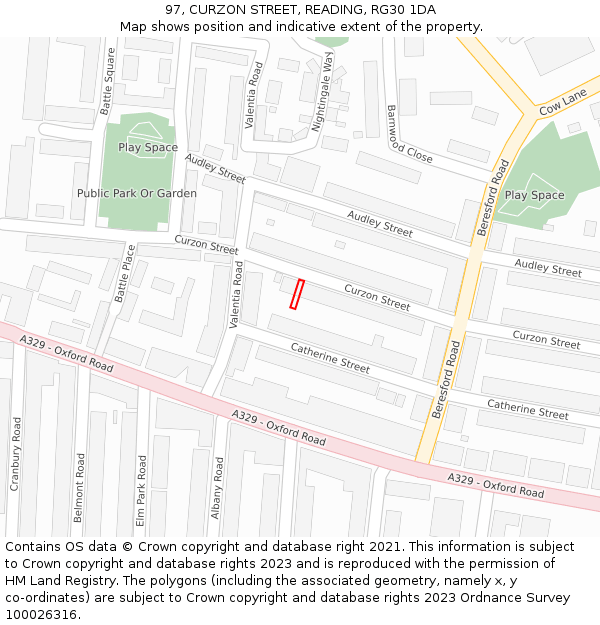 97, CURZON STREET, READING, RG30 1DA: Location map and indicative extent of plot