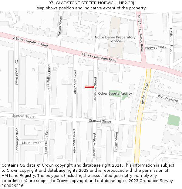 97, GLADSTONE STREET, NORWICH, NR2 3BJ: Location map and indicative extent of plot