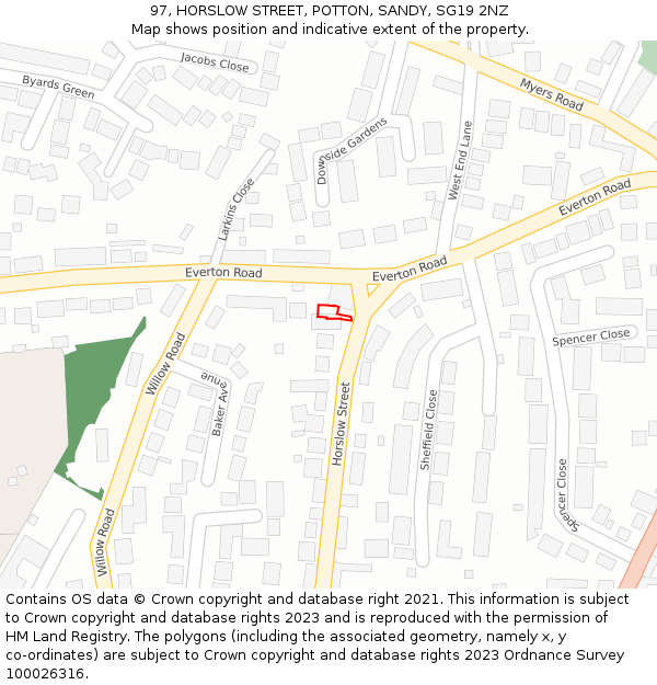 97, HORSLOW STREET, POTTON, SANDY, SG19 2NZ: Location map and indicative extent of plot
