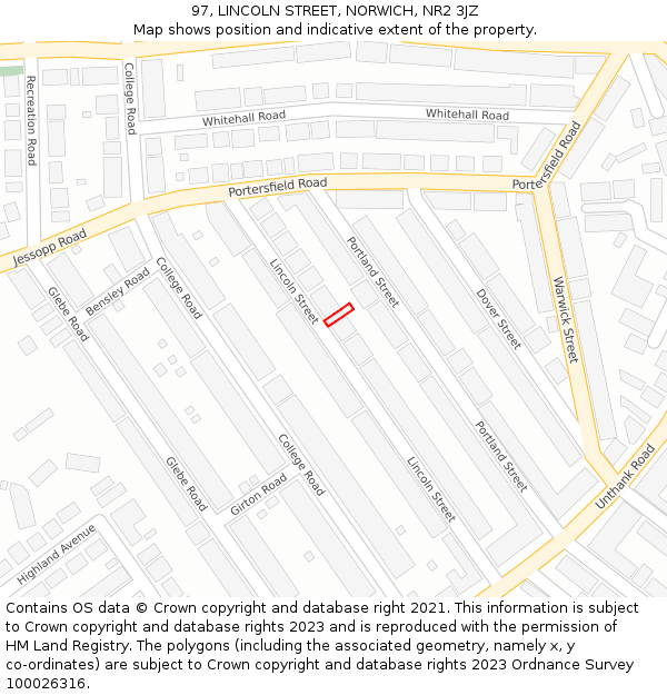97, LINCOLN STREET, NORWICH, NR2 3JZ: Location map and indicative extent of plot