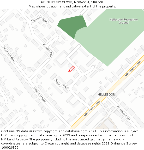 97, NURSERY CLOSE, NORWICH, NR6 5SL: Location map and indicative extent of plot