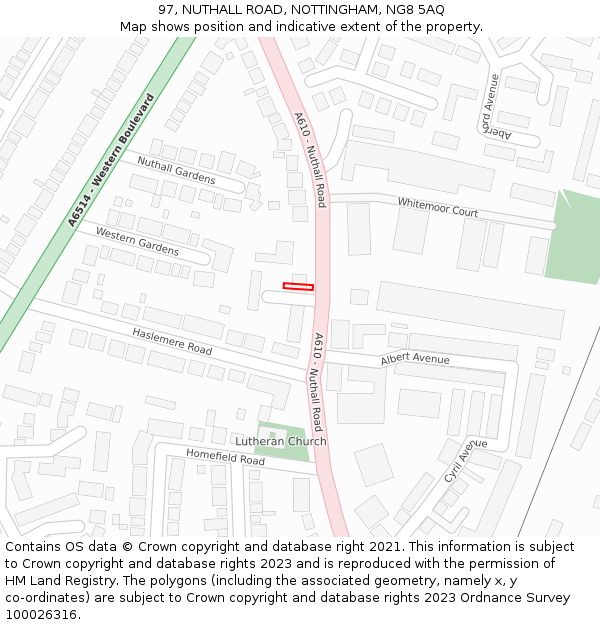 97, NUTHALL ROAD, NOTTINGHAM, NG8 5AQ: Location map and indicative extent of plot