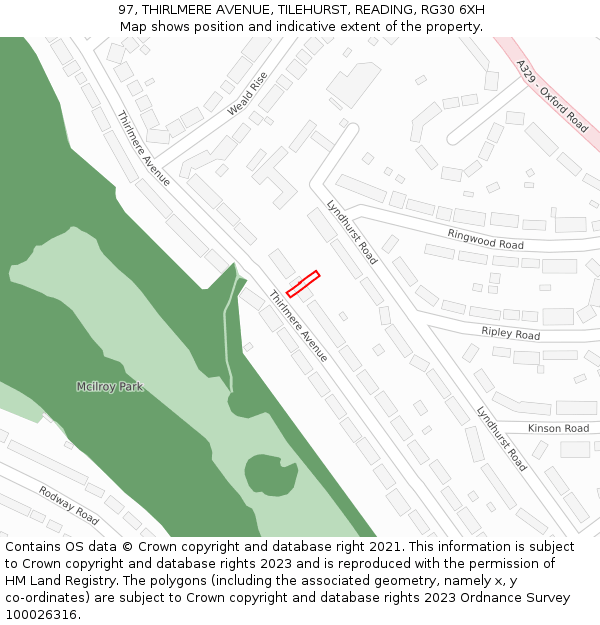 97, THIRLMERE AVENUE, TILEHURST, READING, RG30 6XH: Location map and indicative extent of plot