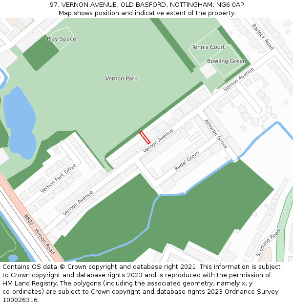 97, VERNON AVENUE, OLD BASFORD, NOTTINGHAM, NG6 0AP: Location map and indicative extent of plot