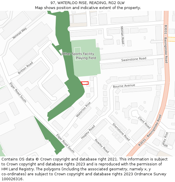 97, WATERLOO RISE, READING, RG2 0LW: Location map and indicative extent of plot