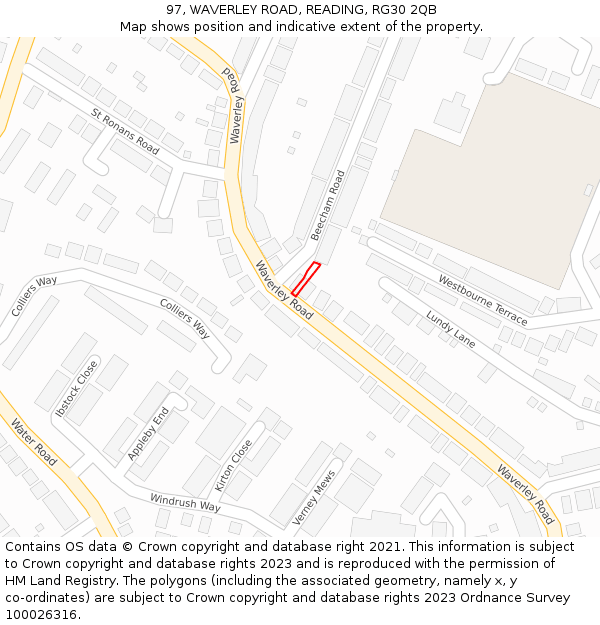 97, WAVERLEY ROAD, READING, RG30 2QB: Location map and indicative extent of plot