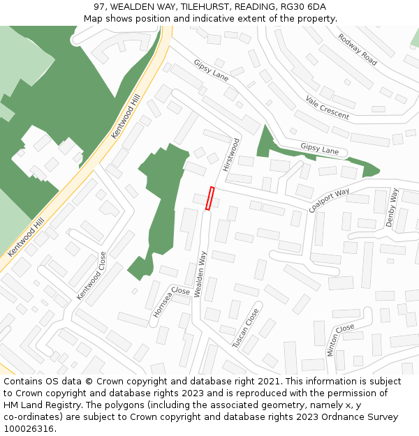97, WEALDEN WAY, TILEHURST, READING, RG30 6DA: Location map and indicative extent of plot